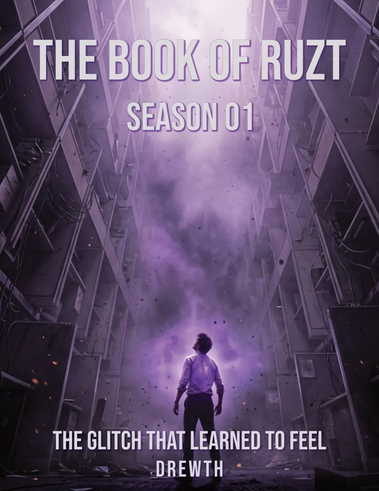 Cover of The Book of Ruzt, Season 01: P.A.U.L. seen from behind in a towering shaft of cubicles